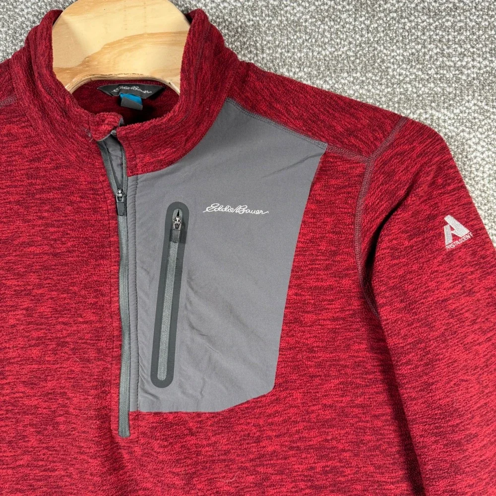Eddie Bauer First Ascent Pullover Mens XL Red 1/4 Zip Fleece Jacket‎ Mock Neck